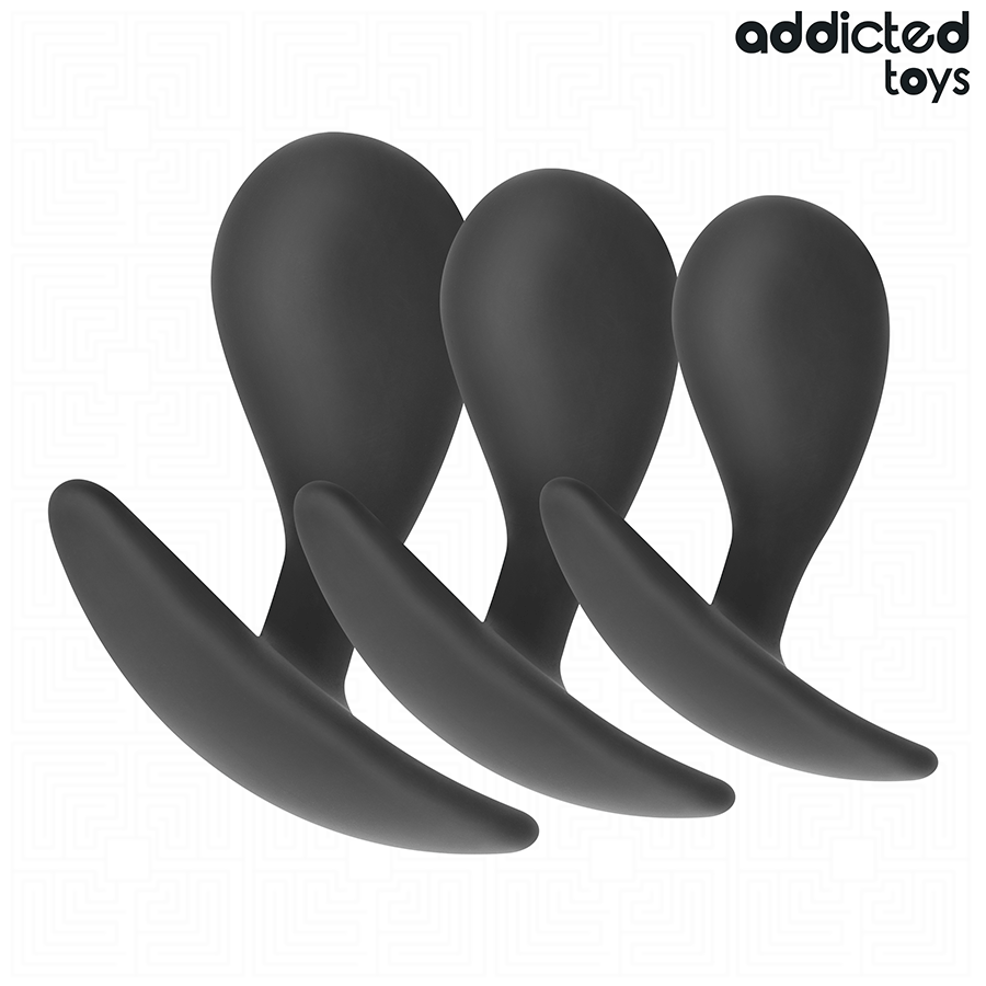 Addicted Toys Set Of 3 Anal Plug Silicone Model 3 — Black · Silicone