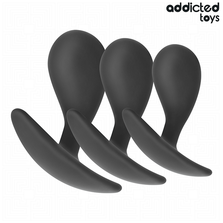 Addicted Toys Set Of 3 Anal Plug Silicone Model 3 — Black · Silicone