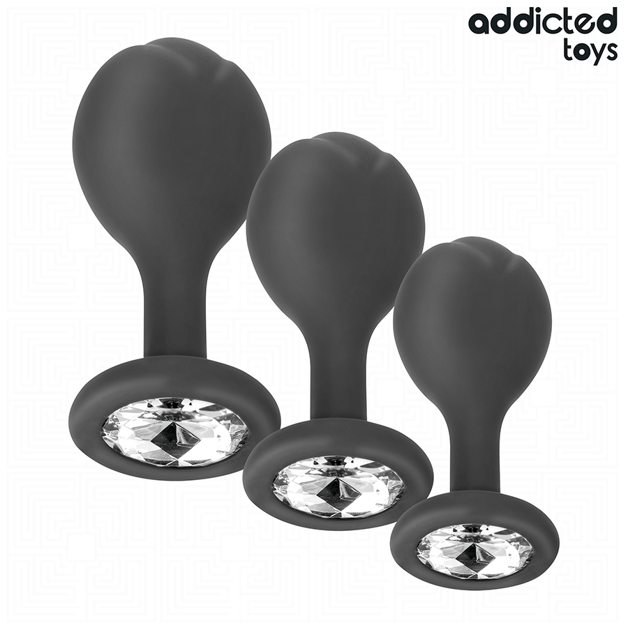 Addicted Toys Set Of 3 Anal Plug Silicone With Jewel — Black · Silicone
