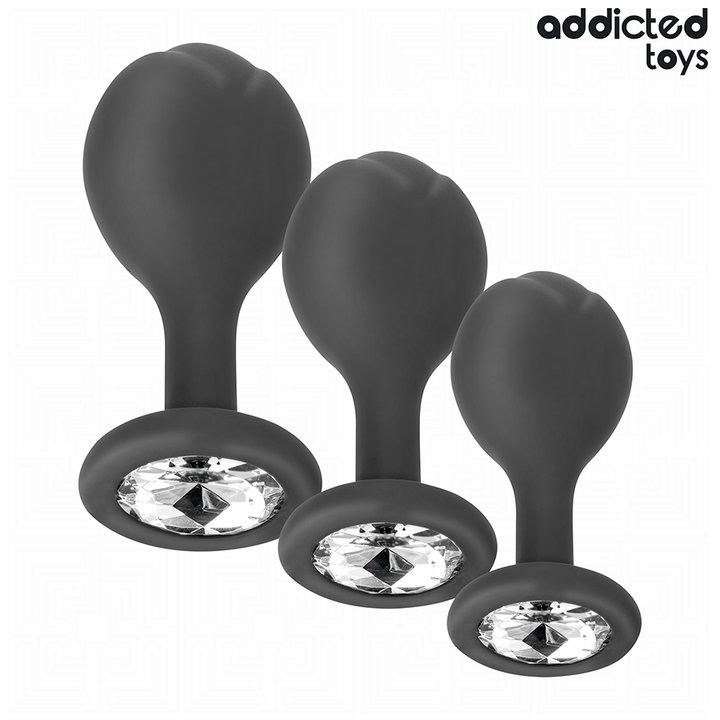 Addicted Toys Set Of 3 Anal Plug Silicone With Jewel — Black · Silicone