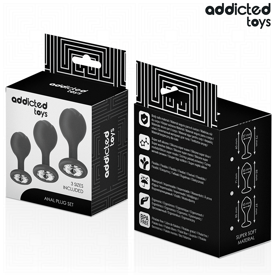 Addicted Toys Set Of 3 Anal Plug Silicone With Jewel — Black · Silicone