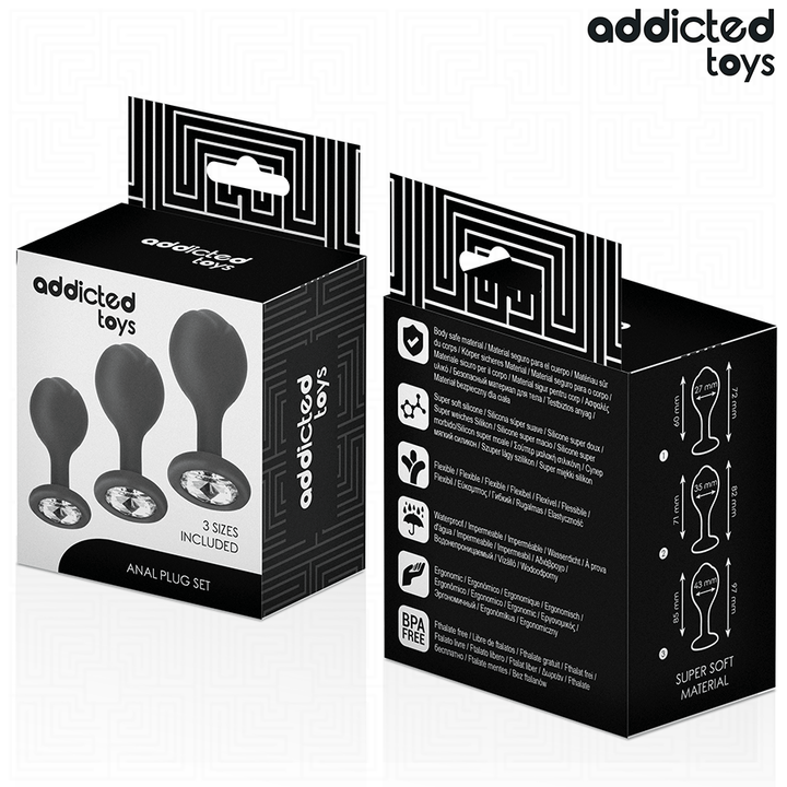 Addicted Toys Set Of 3 Anal Plug Silicone With Jewel — Black · Silicone