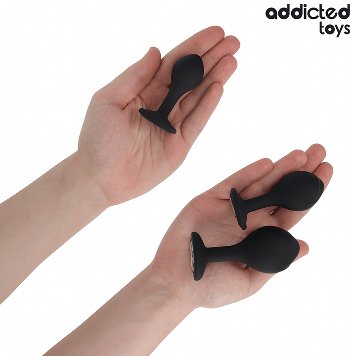 Addicted Toys Set Of 3 Anal Plug Silicone With Jewel — Black · Silicone