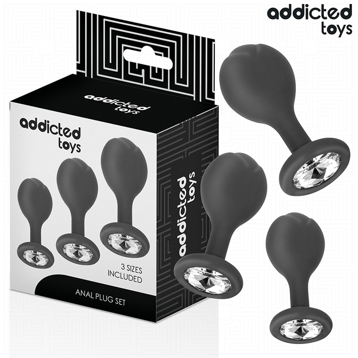 Addicted Toys Set Of 3 Anal Plug Silicone With Jewel — Black · Silicone