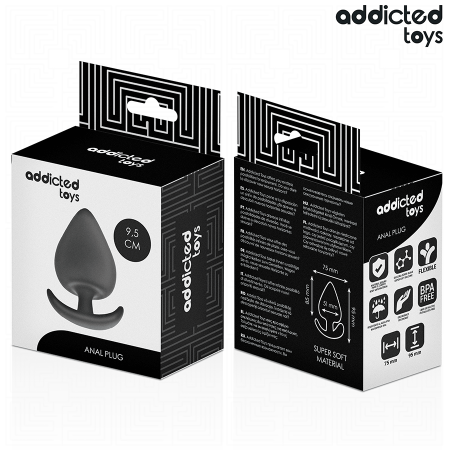 Addicted Toys Anal Plug Silicone Size XL 9.5 CM — Black · Silicone