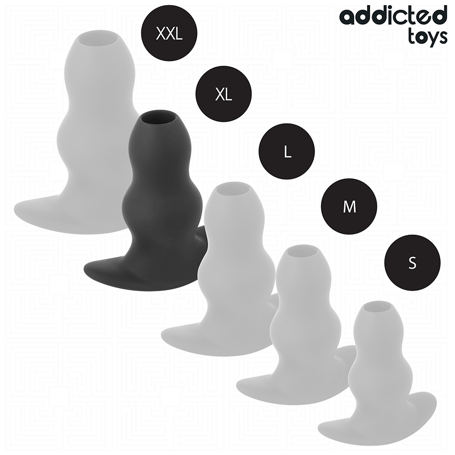 Addicted Toys Hollow Anal Plug Silicone Size XL 13.9 CM — Black · Silicone