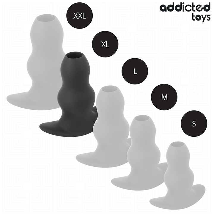Addicted Toys Hollow Anal Plug Silicone Size XL 13.9 CM — Black · Silicone