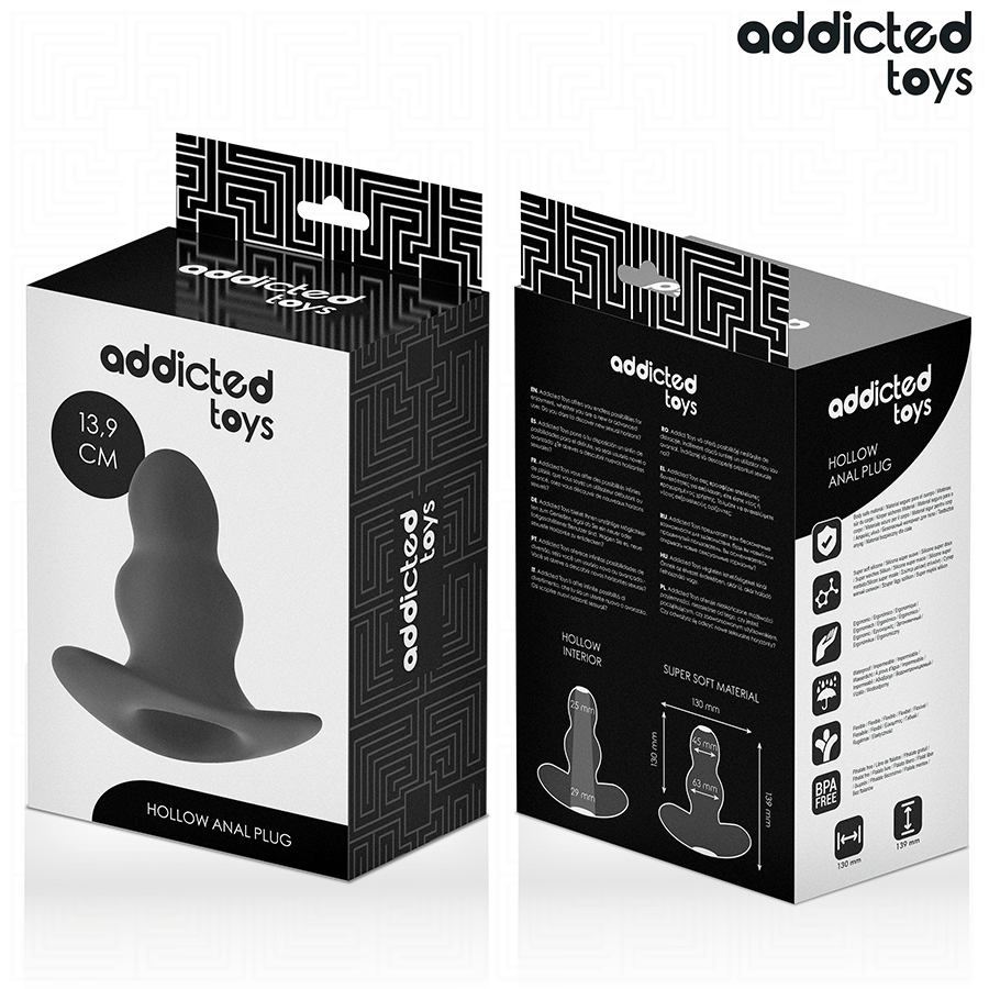 Addicted Toys Hollow Anal Plug Silicone Size XL 13.9 CM — Black · Silicone