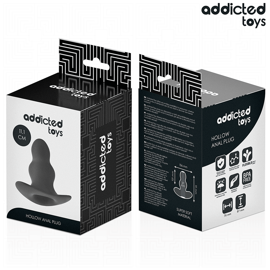 Addicted Toys Hollow Anal Plug Silicone Size L 11.1 CM — Black · Silicone