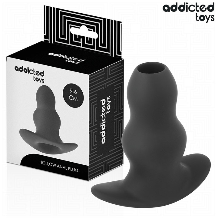 Addicted Toys Hollow Anal Plug Silicone Size M 9.6 CM — Black · Silicone