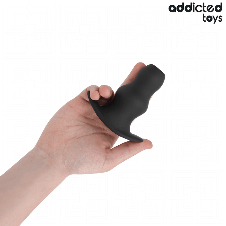 Addicted Toys Hollow Anal Plug Silicone Size M 9.6 CM — Black · Silicone