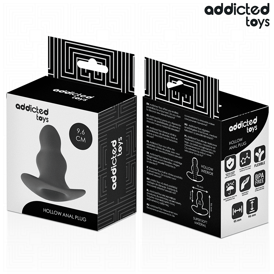 Addicted Toys Hollow Anal Plug Silicone Size M 9.6 CM — Black · Silicone