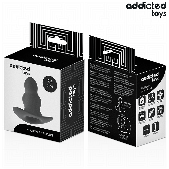 Addicted Toys Hollow Anal Plug Silicone Size M 9.6 CM — Black · Silicone