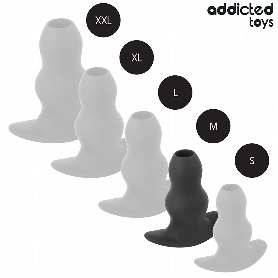 Addicted Toys Hollow Anal Plug Silicone Size M 9.6 CM — Black · Silicone