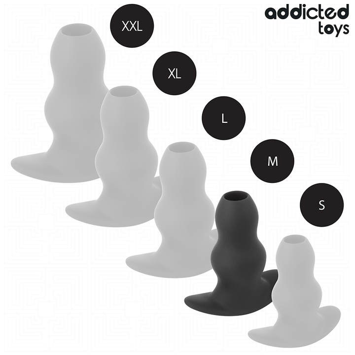 Addicted Toys Hollow Anal Plug Silicone Size M 9.6 CM — Black · Silicone
