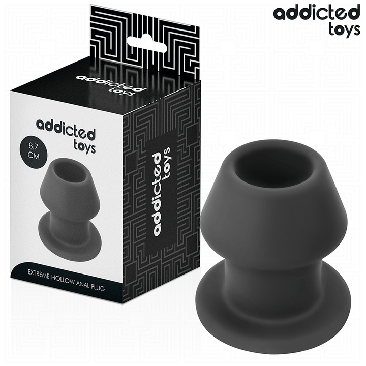 Addicted Toys Extreme Hollow Anal Plug Silicone Size M 8.7 — Black · Silicone