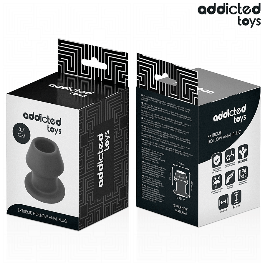 Addicted Toys Extreme Hollow Anal Plug Silicone Size M 8.7 — Black · Silicone