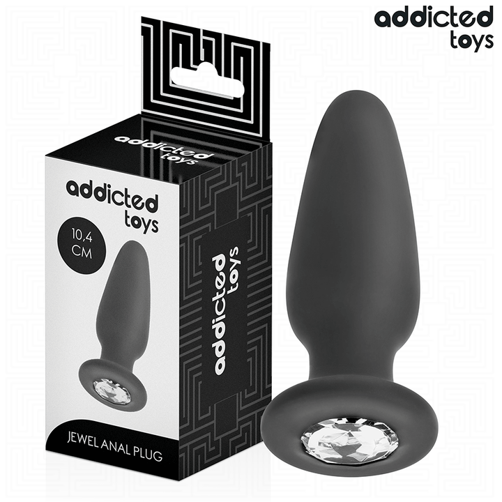 Addicted Toys Anal Plug With Jewel Silicone Size M 10.4 CM — Black · Silicone
