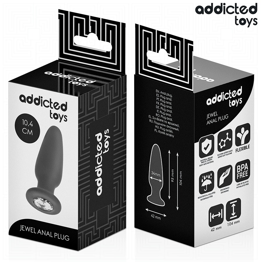 Addicted Toys Anal Plug With Jewel Silicone Size M 10.4 CM — Black · Silicone