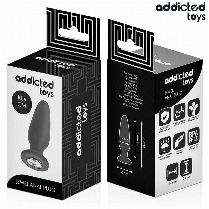 Addicted Toys Anal Plug With Jewel Silicone Size M 10.4 CM — Black · Silicone