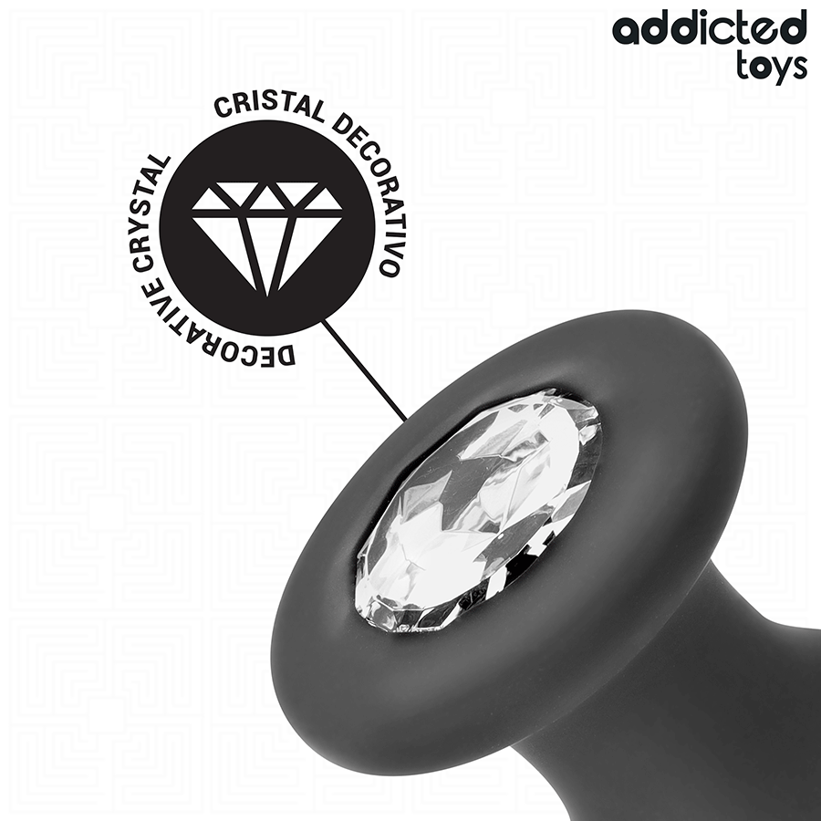 Addicted Toys Anal Plug With Jewel Silicone Size M 10.4 CM — Black · Silicone