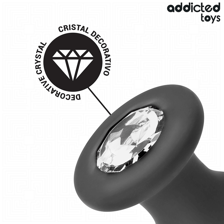 Addicted Toys Anal Plug With Jewel Silicone Size M 10.4 CM — Black · Silicone