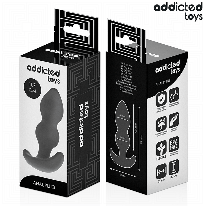 Addicted Toys Anal Plug Silicone Size L 11.7 CM — Black · Silicone