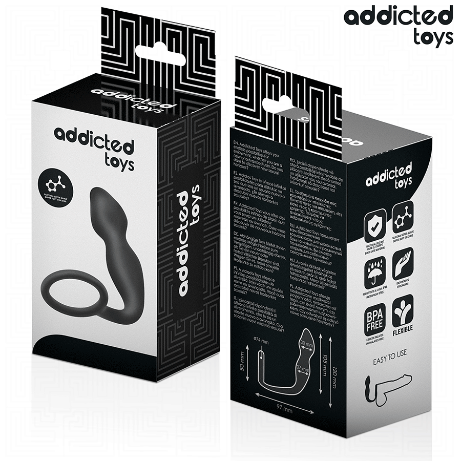 Addicted Toys Anal Plug With Ring Silicone Model 2 — Black · Silicone
