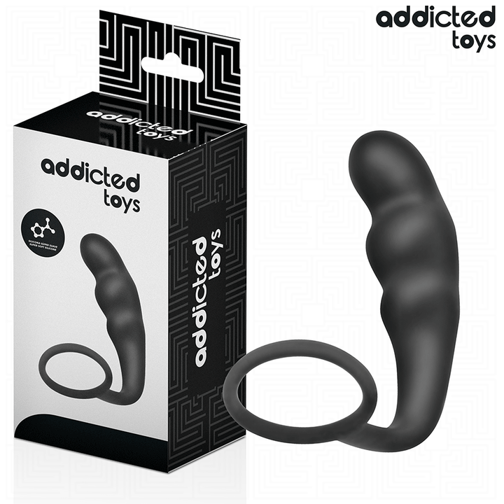 Addicted Toys Anal Plug With Ring Silicone Model 4 — Black · Silicone