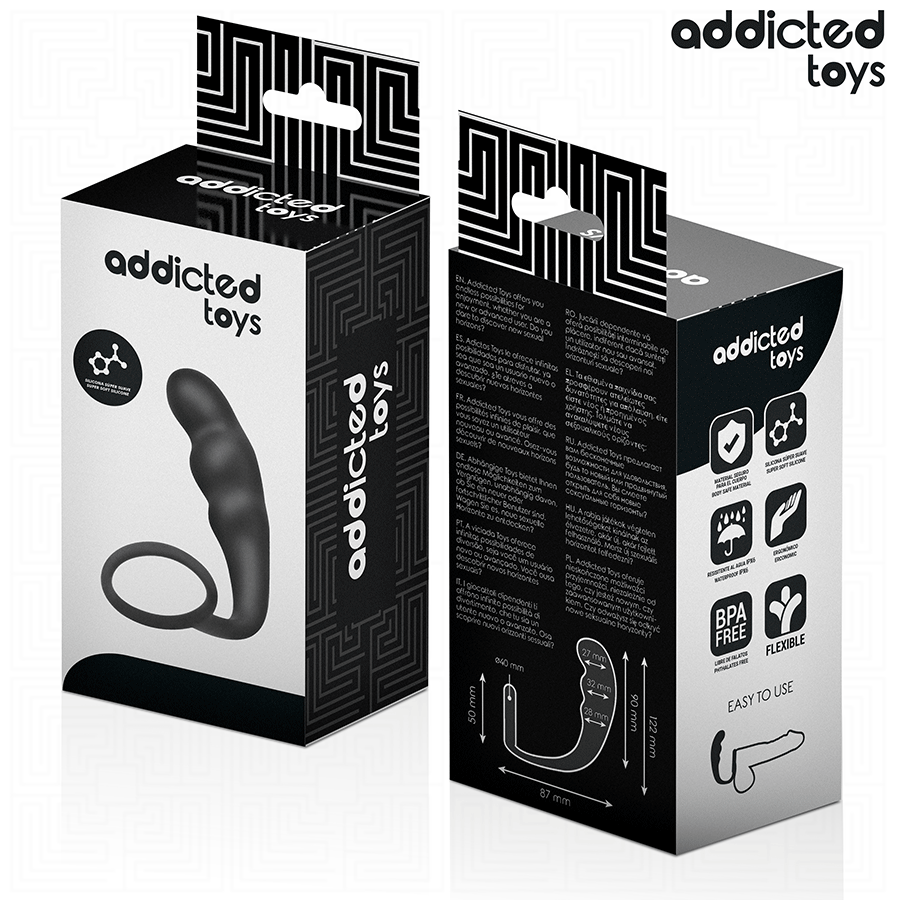 Addicted Toys Anal Plug With Ring Silicone Model 4 — Black · Silicone