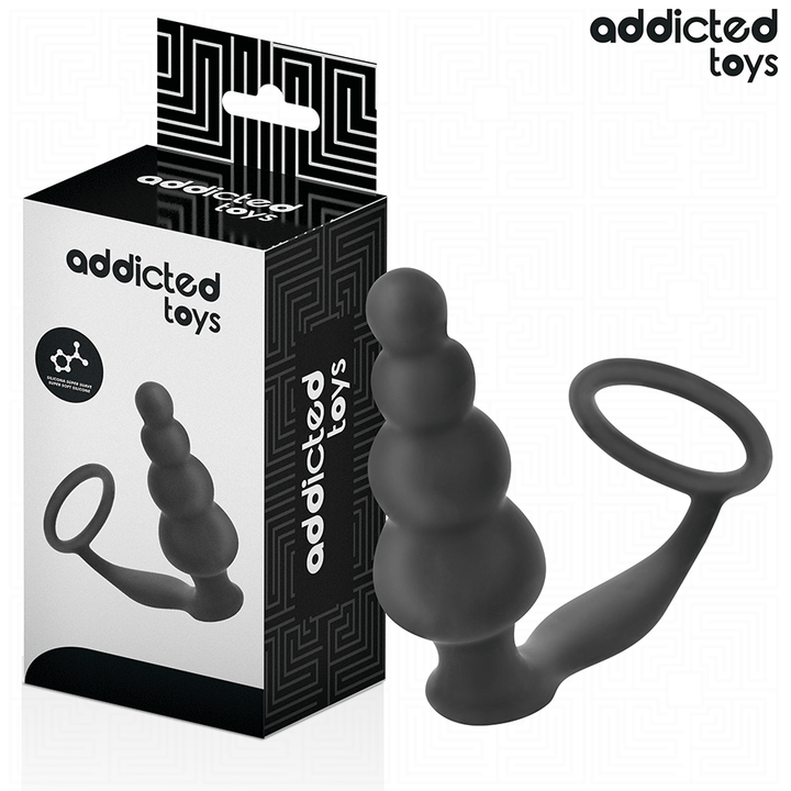 Addicted Toys Anal Plug With Ring Silicone Model 5 — Black · Silicone