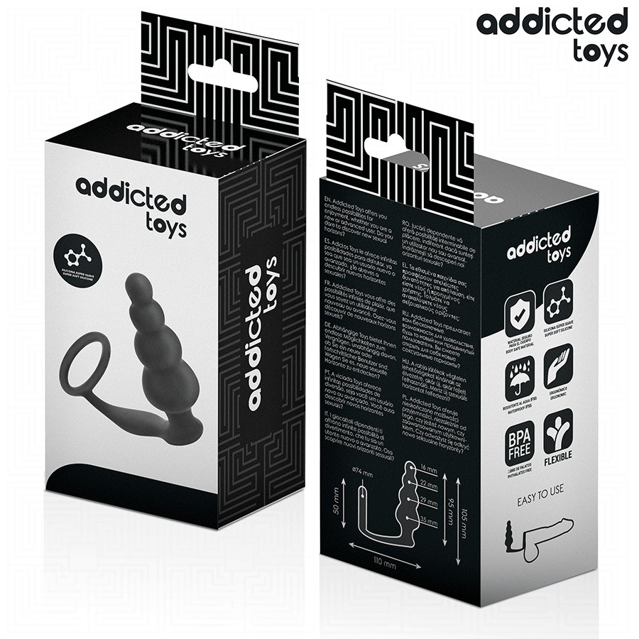 Addicted Toys Anal Plug With Ring Silicone Model 5 — Black · Silicone