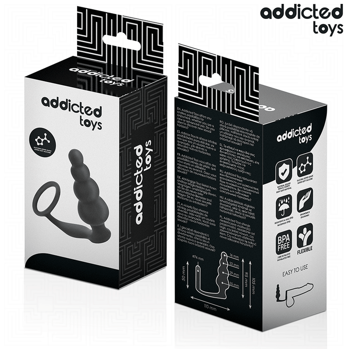 Addicted Toys Anal Plug With Ring Silicone Model 5 — Black · Silicone