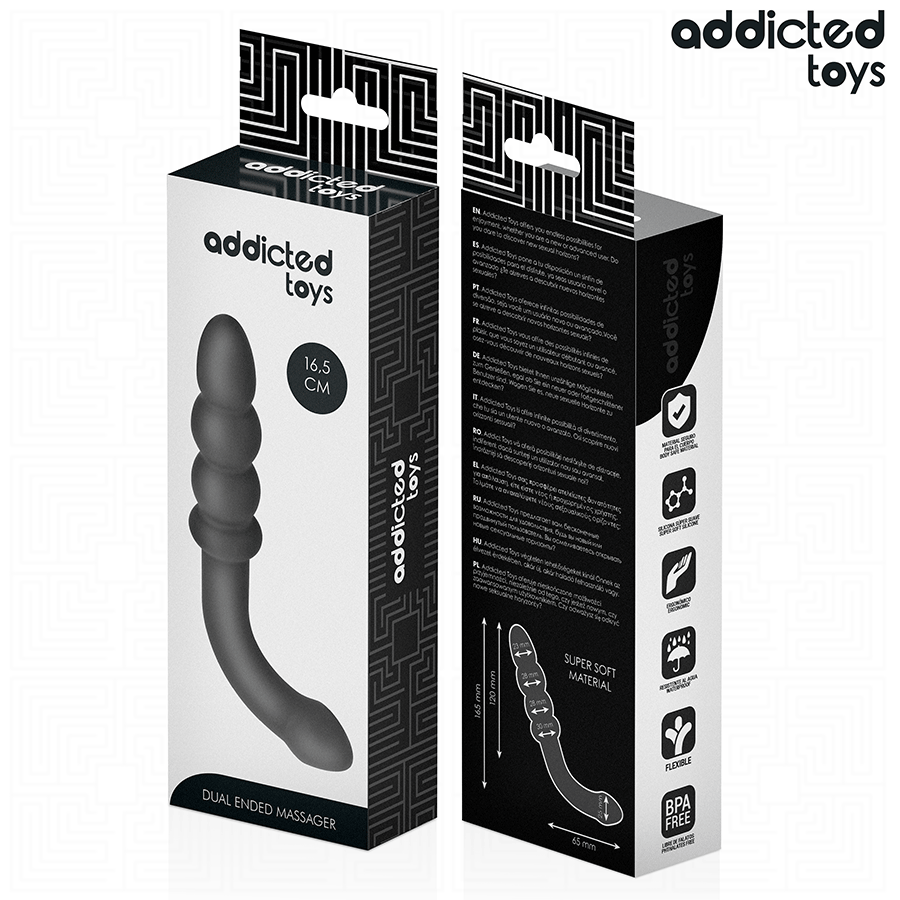 Addicted Toys Double Anal Massager Silicone 16.5 CM — Black · Silicone
