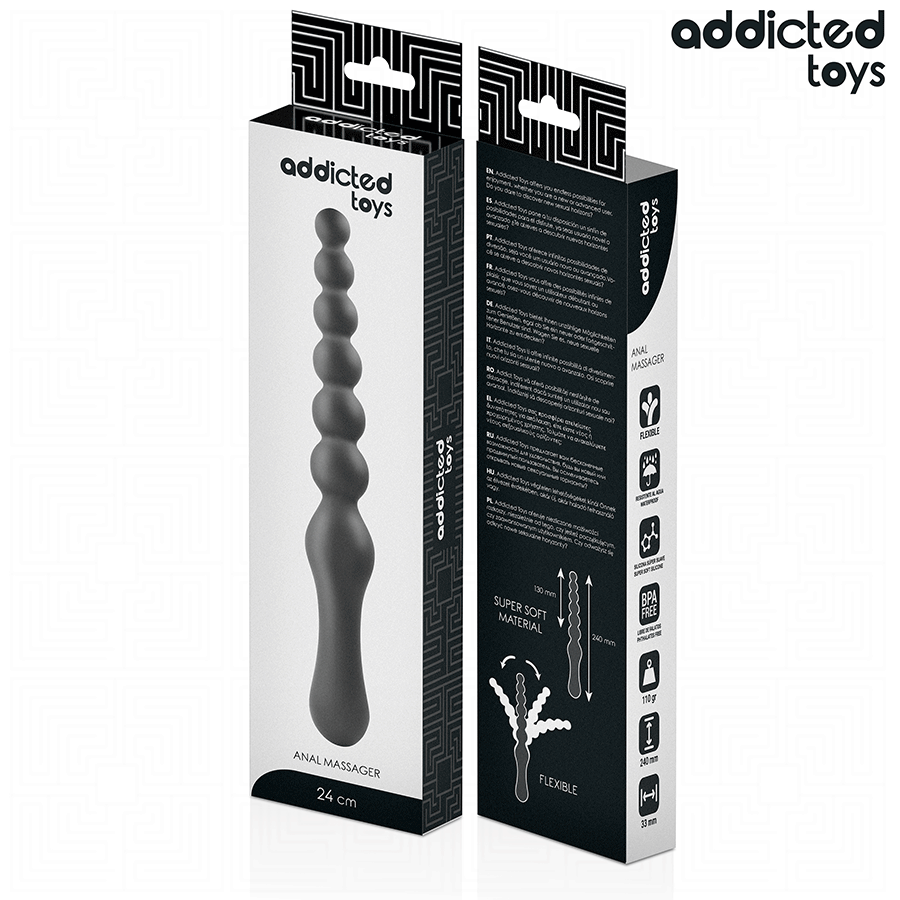 Addicted Toys Double Anal Massager Silicone 24 CM — Black · Silicone