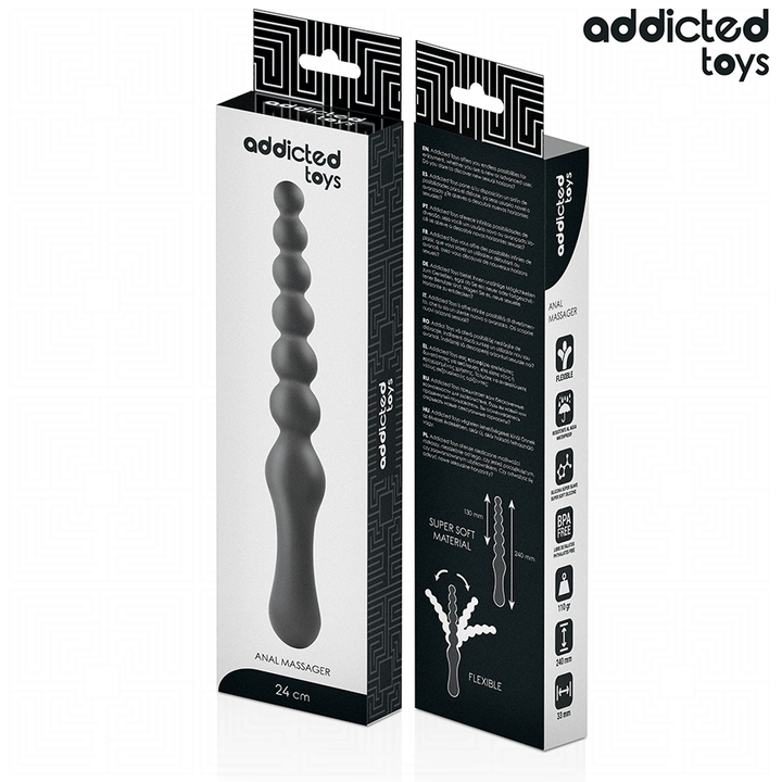 Addicted Toys Double Anal Massager Silicone 24 CM — Black · Silicone