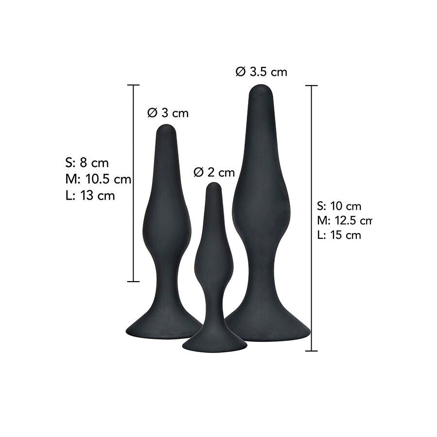 Toyjoy Anal Play Curvy Companions Anal Plug 3 Pieces — Black silicone