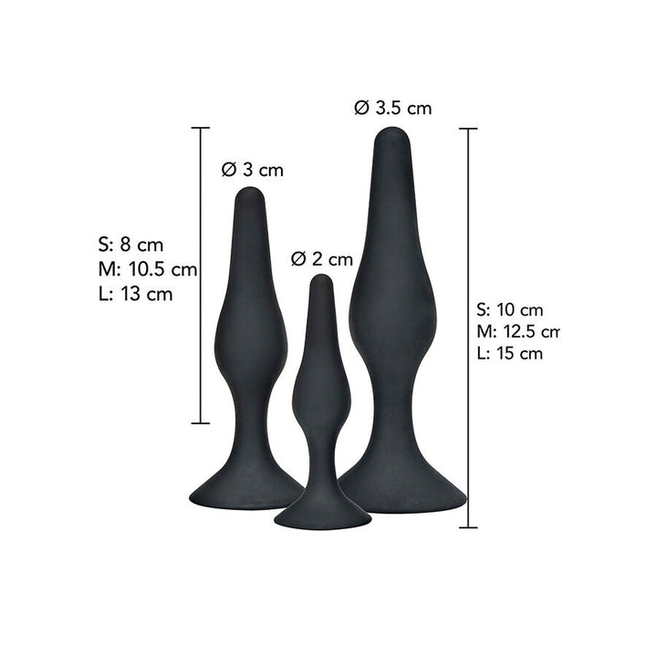 Toyjoy Anal Play Curvy Companions Anal Plug 3 Pieces — Black silicone