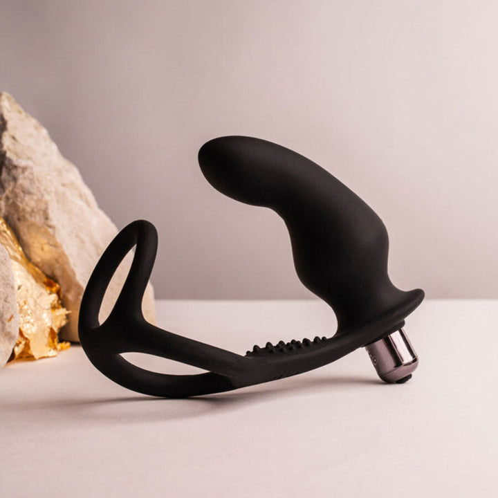 Ro-Zen Rro Anal Plug With Vibrating Penis Ring — Black silicone