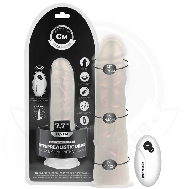Cock Miller Dildo With Suction Cup, Lights And Vibration — White · Silicone