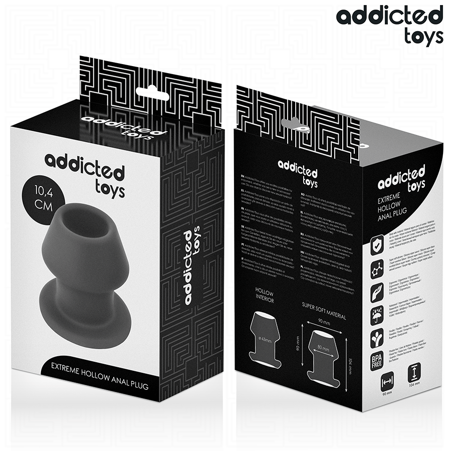 Addicted Toys Extreme Hollow Anal Plug Silicone Size L 10.4 — Black · Silicone
