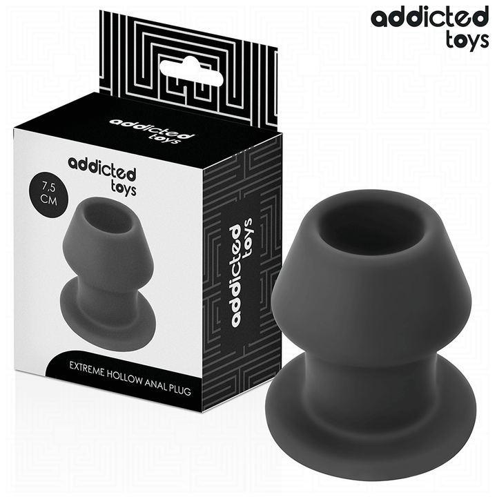 Addicted Toys Extreme Hollow Anal Plug Silicone Size S 7.5 — Black · Silicone
