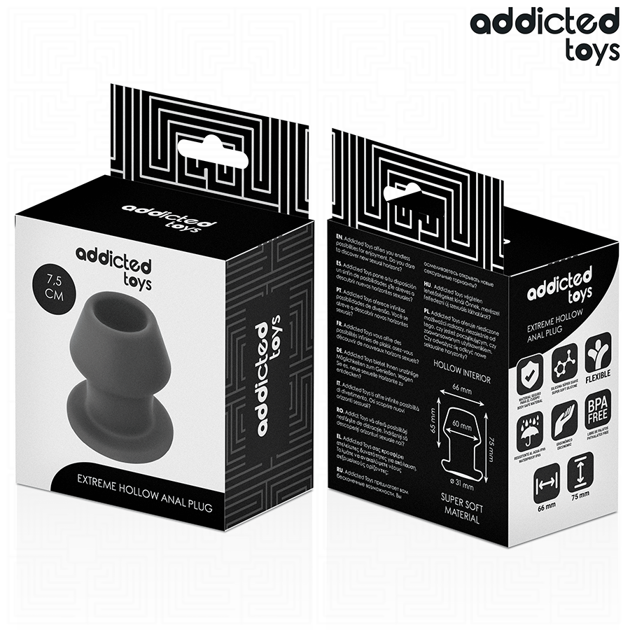 Addicted Toys Extreme Hollow Anal Plug Silicone Size S 7.5 — Black · Silicone
