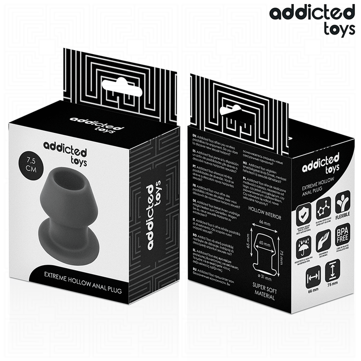 Addicted Toys Extreme Hollow Anal Plug Silicone Size S 7.5 — Black · Silicone