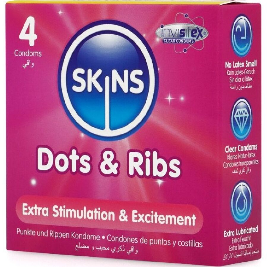 SKINS - DOTS &amp; RIBS PREMIUM CONDOMS PACK 4