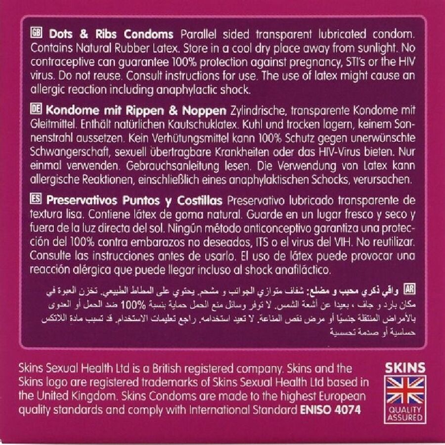 SKINS - DOTS &amp; RIBS PREMIUM CONDOMS PACK 4
