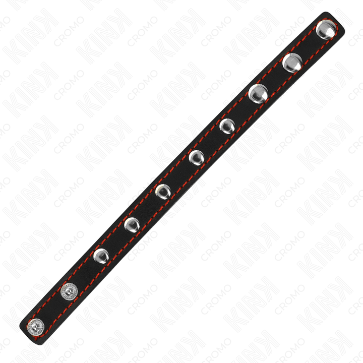 KINK - LEATHER PENIS RING WITH PRESSURE CLOSURE RED LINING 21 X 1.5 CM