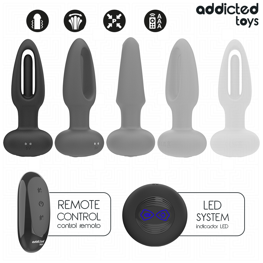 Addicted Toys Anal Plug With Vibrating Tongue And Remote — Black · Silicone