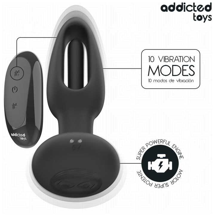 Addicted Toys Anal Plug With Vibrating Tongue And Remote — Black · Silicone