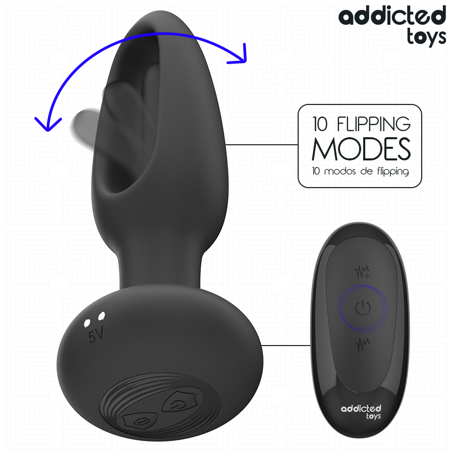 Addicted Toys Anal Plug With Vibrating Tongue And Remote — Black · Silicone